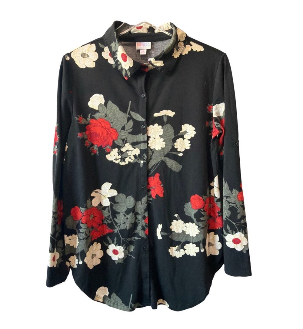 3 FOR $45 SALE | LuLaRoe Floral Button Down Blouse Black Red Medium